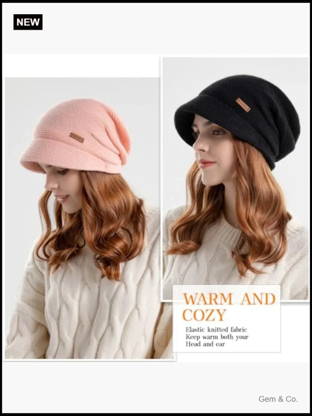 Fleece Lined Slouchy Beanie Hat with Visor for Women
